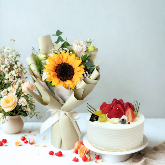 Brighten Someone’s Day –  Flowers and Cake Bundle