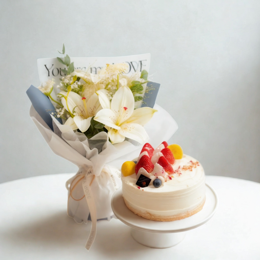 Purity's Grace –  Flowers and Cake Bundle